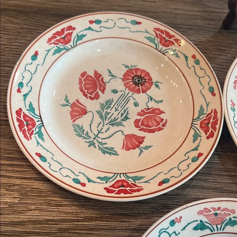 ANTIQUE Villeroy & Boch Dresden Saxony Red Poppy Bread & Butter Plates (8) - Picture 7 of 16